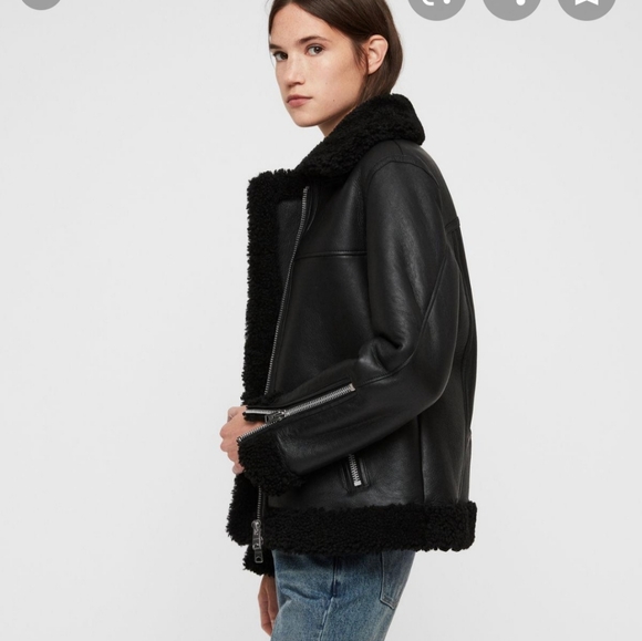 NWT! ALL SAINTS SHEARLING LEATHER JACKET - Picture 2 of 6